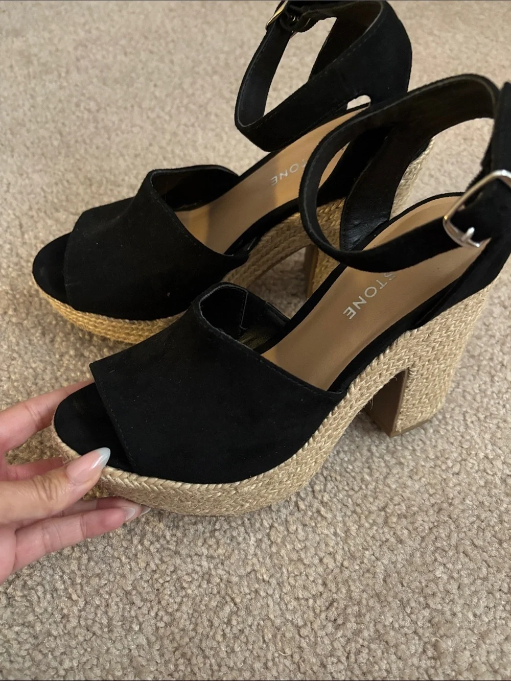 Sun and Stone-Black Platform Espadrille Sandals with Ankle Strap size 6